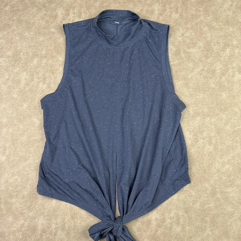 Lululemon Shirt Time To Restore Mock Neck Top Tie‎ Front Crop Blue Women Sz 8